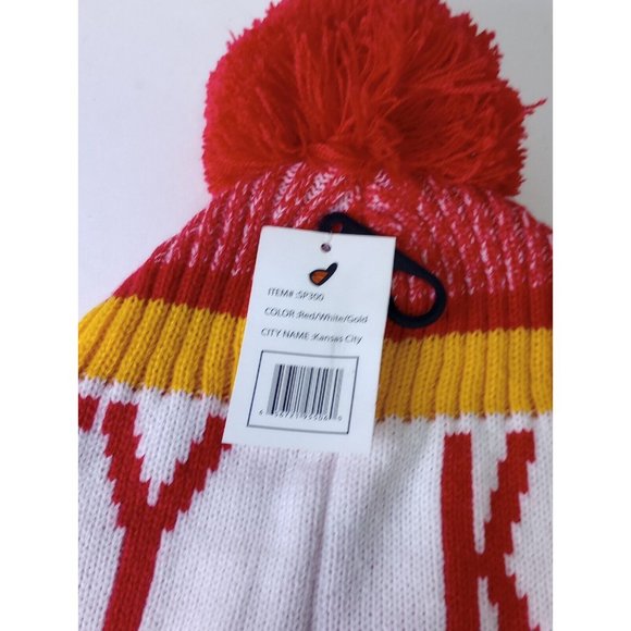 Kansas City Red yellow White Winter Hat Pom style Puff Ball Top Sz Small NWT - Picture 5 of 5